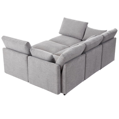 Sectional Sofa Modular U-Shaped with Ottoman and USB ports in gray fabric, 2pc HouseOfZazla on Tampa Home & Garden Store