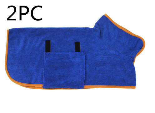 Absorbent Pet Bathrobe with waist-wrapped microfiber blue robe with orange trim 2-piece Pet Zen on Tampa Home & Garden Store
