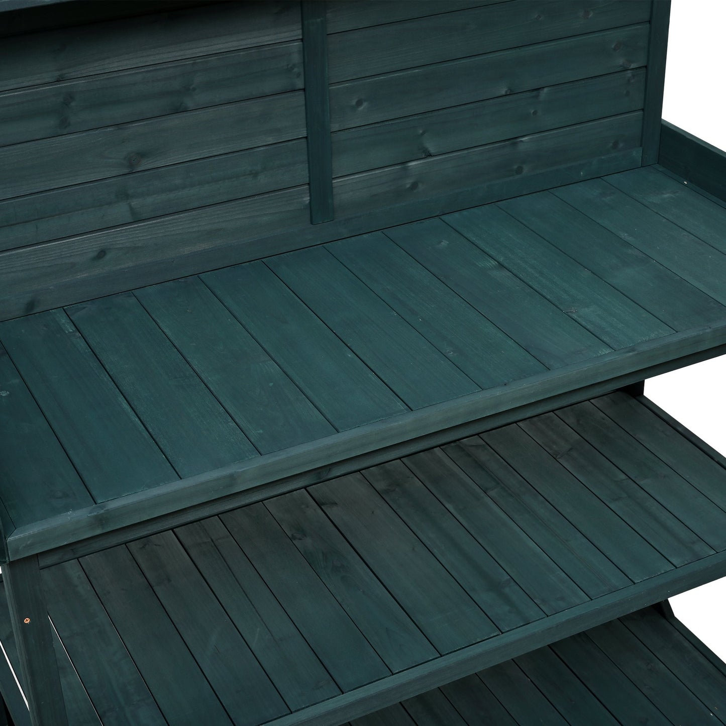 TOPMAX 65in Wooden Farmhouse Rustic Outdoor Potting Bench Table teal stained wood, workstation on Tampa Home & Garden Store