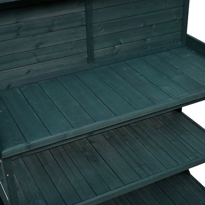 TOPMAX 65in Wooden Farmhouse Rustic Outdoor Potting Bench Table teal stained wood, workstation on Tampa Home & Garden Store