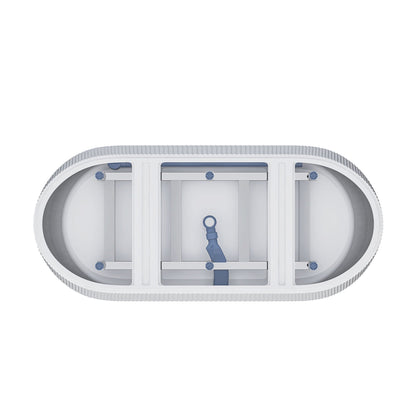 Modern double-wall freestanding soaker tub, white with ribbed exterior and blue fixtures on Tampa Home & Garden Store