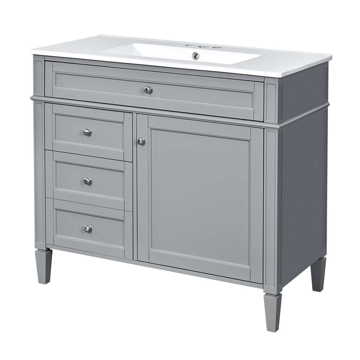 36in gray HouseOfZazla bathroom vanity with white ceramic sink, multiple drawers and cabinet storage on Tampa Home & Garden Store