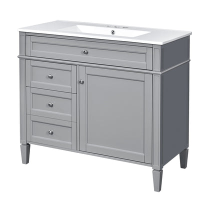 36in gray HouseOfZazla bathroom vanity with white ceramic sink, multiple drawers and cabinet storage on Tampa Home & Garden Store