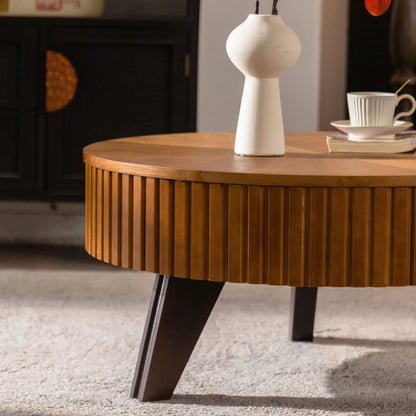 Round Retro Coffee Table with Solid Wood Legs