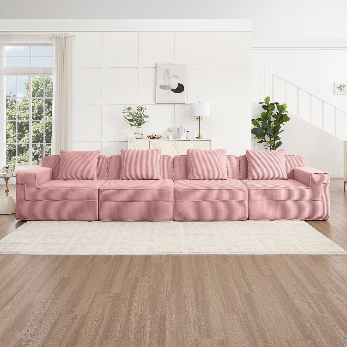 Modular 4-Seat Boneless Sofa by HouseOfZazla in pink corduroy cloud sectional couch on Tampa Home & Garden Store