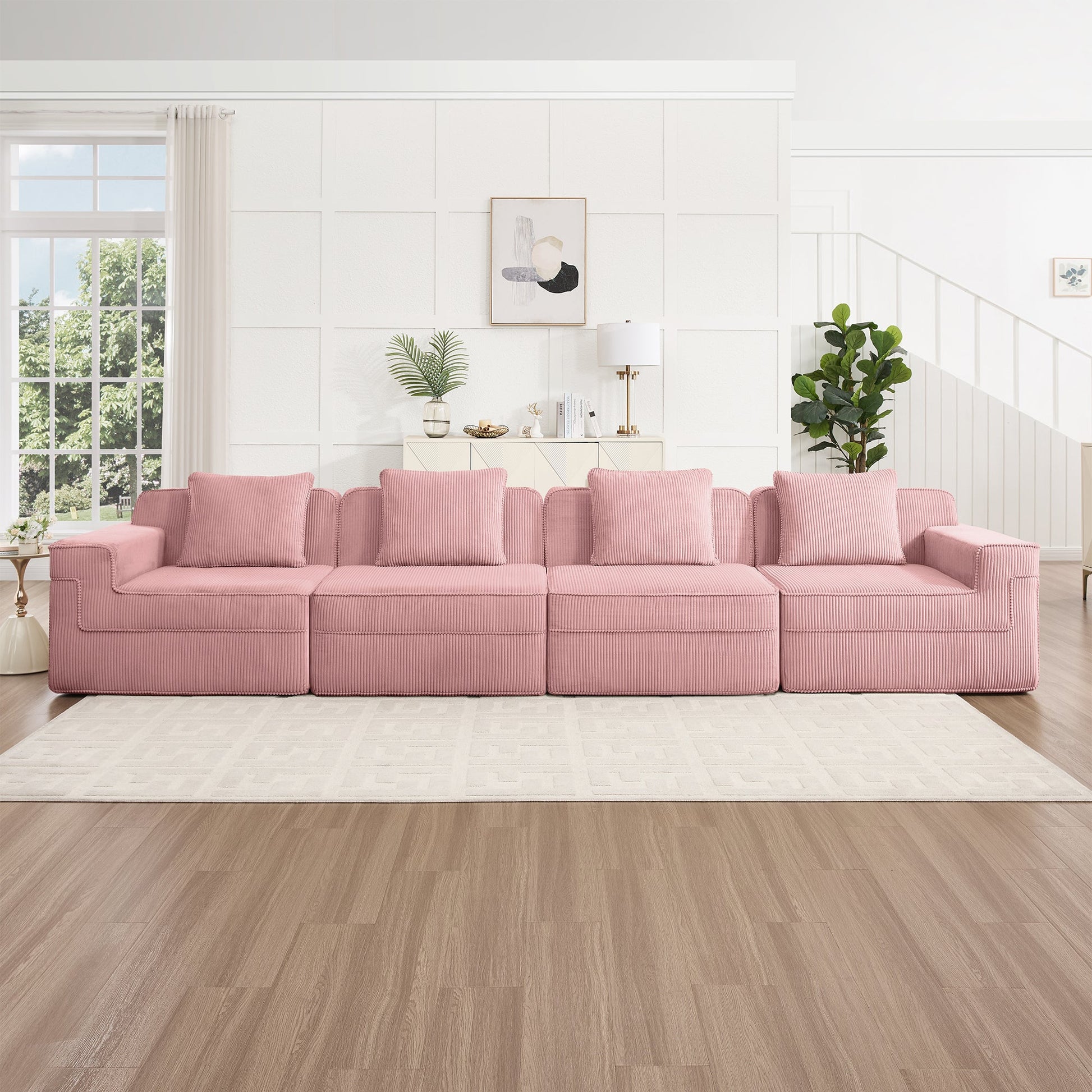 Modular 4-Seat Boneless Sofa by HouseOfZazla in pink corduroy cloud sectional couch on Tampa Home & Garden Store