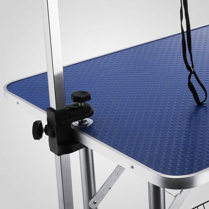 Large size blue pet grooming table with adjustable arm and clamps, heavy-duty metal frame on Tampa Home & Garden Store