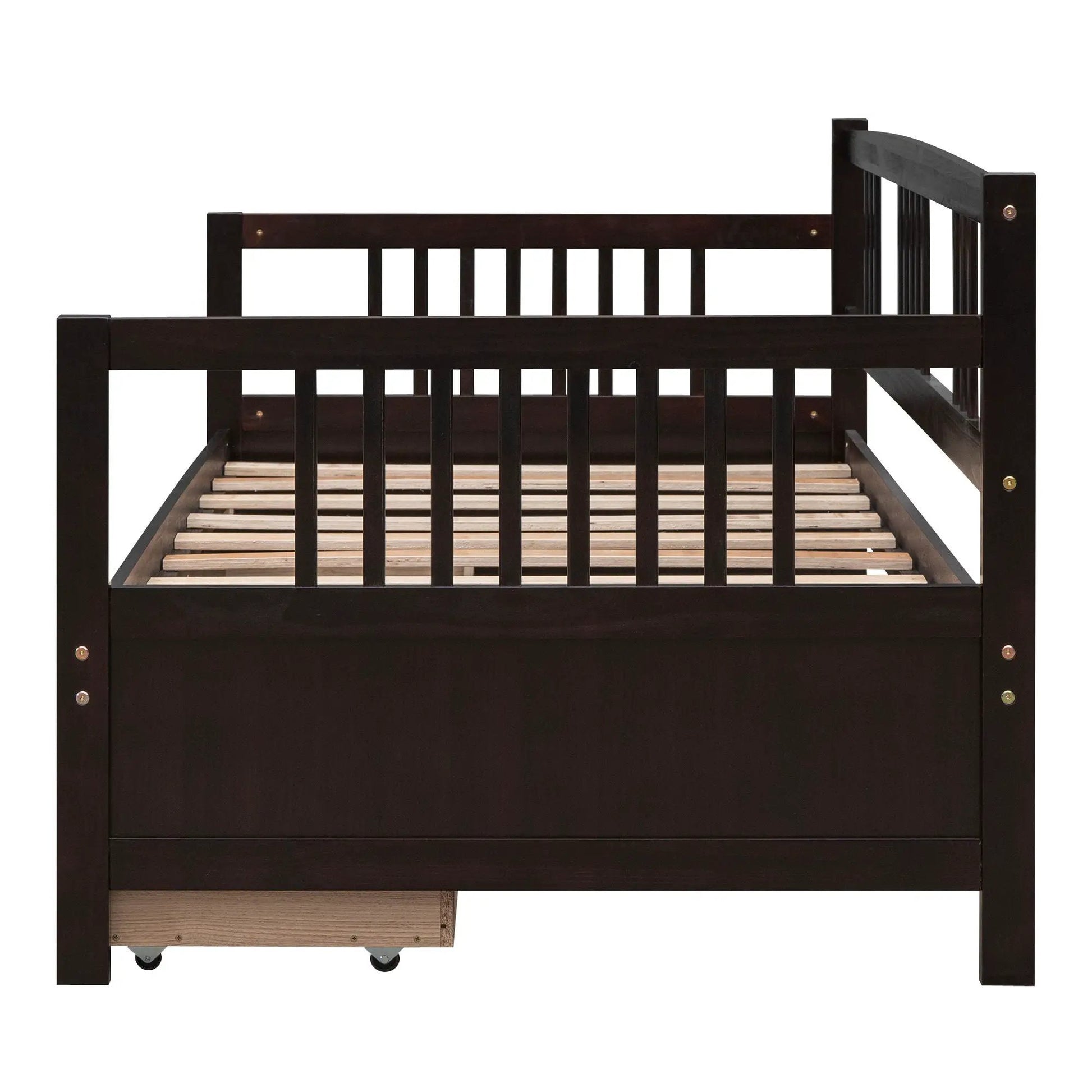 Multifunctional Modern Daybed storage bed in dark wood with slatted base and built-in trundle drawer on Tampa Home & Garden Store