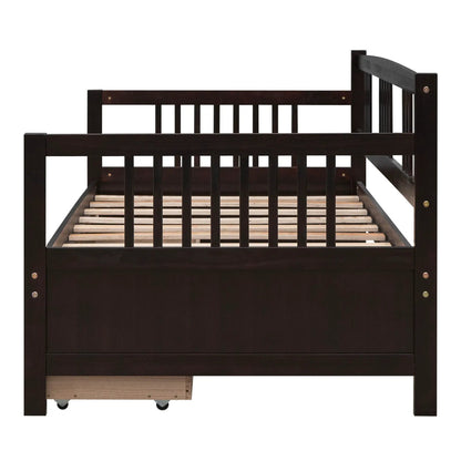 Multifunctional Modern Daybed storage bed in dark wood with slatted base and built-in trundle drawer on Tampa Home & Garden Store