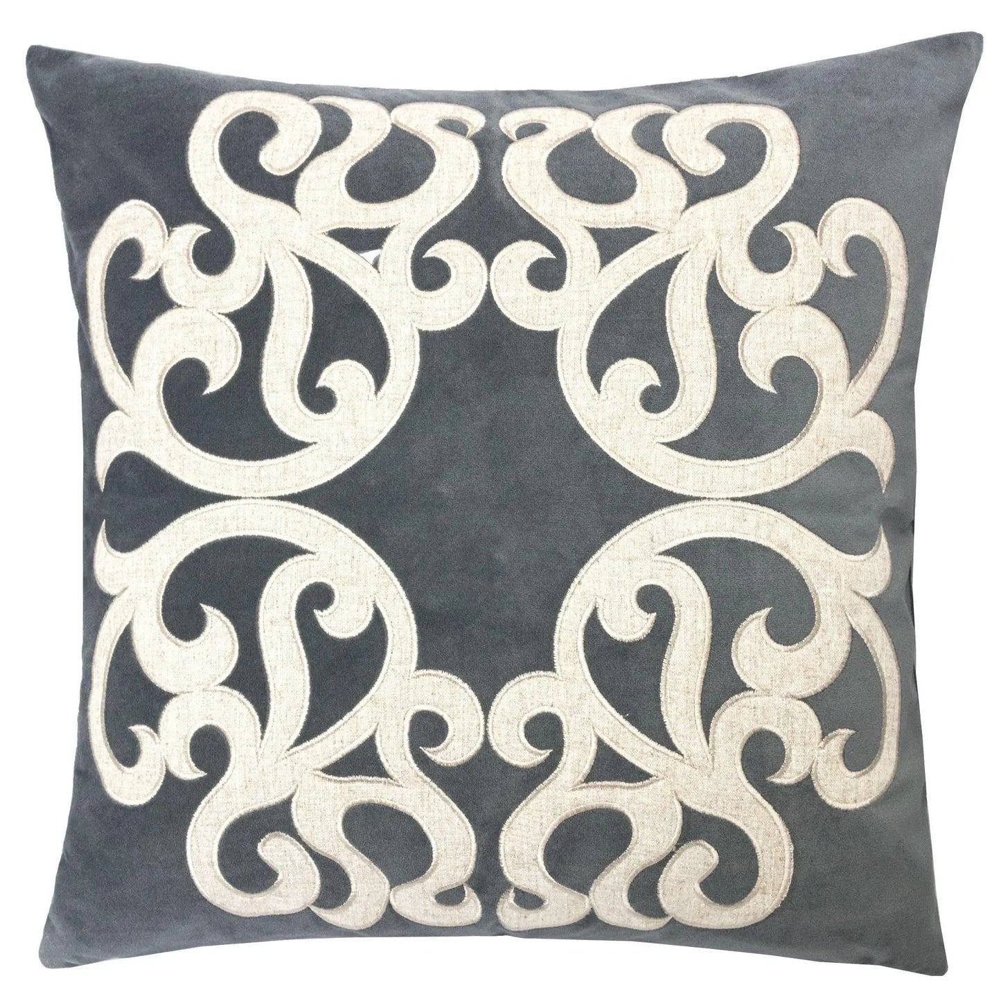Dora Pillow Cover with Matching Back, gray with cream scroll motif Unique Piece Furniture on Tampa Home & Garden Store