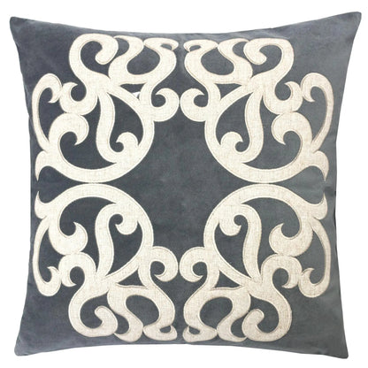 Dora Pillow Cover with Matching Back, gray with cream scroll motif Unique Piece Furniture on Tampa Home & Garden Store