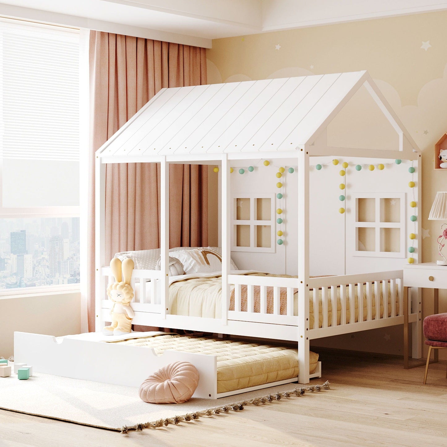 Kids House Bed With Twin Trundle and Daybed