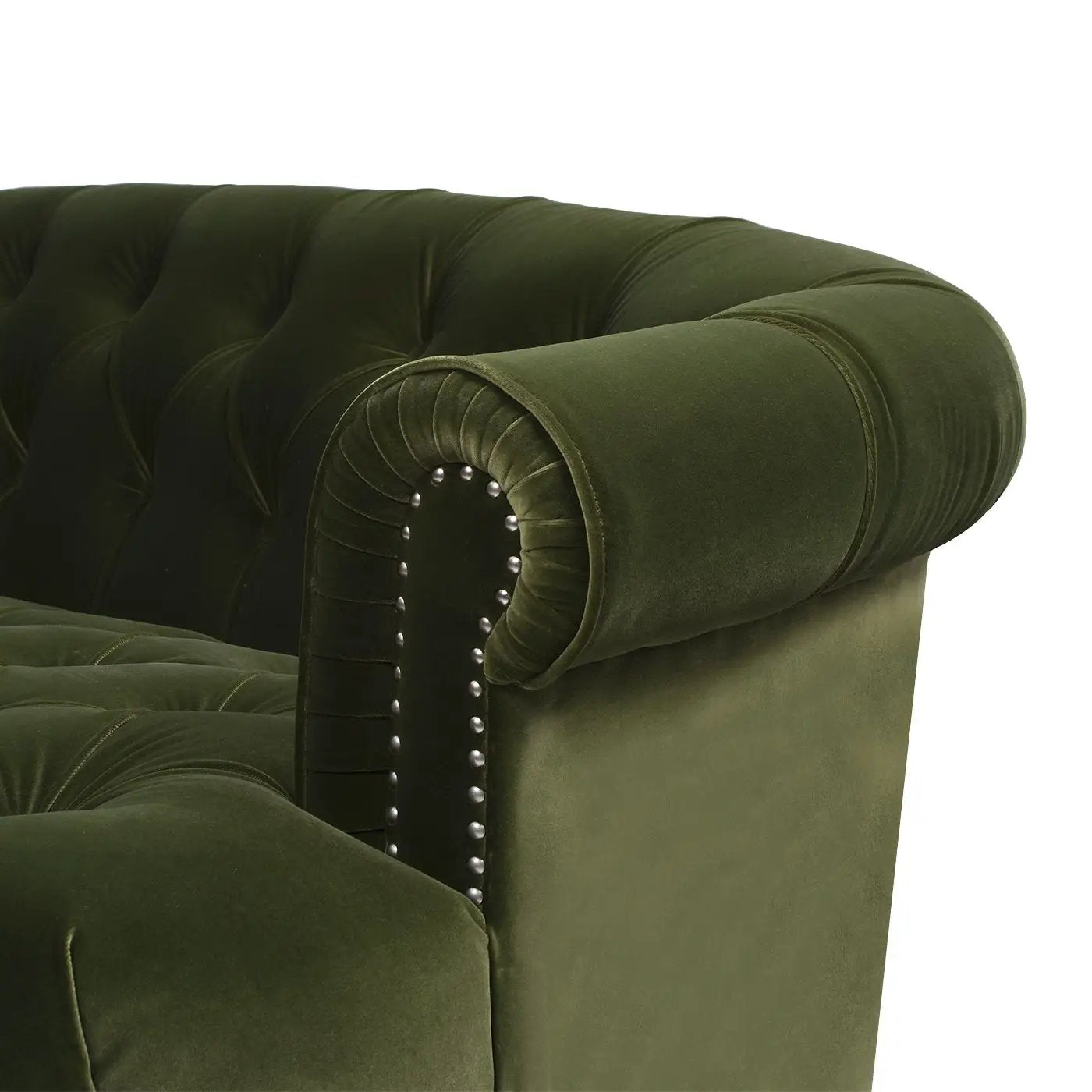 La Rosa Victorian Chesterfield Tufted Sofa olive green velvet with button tufting on Tampa Home & Garden Store