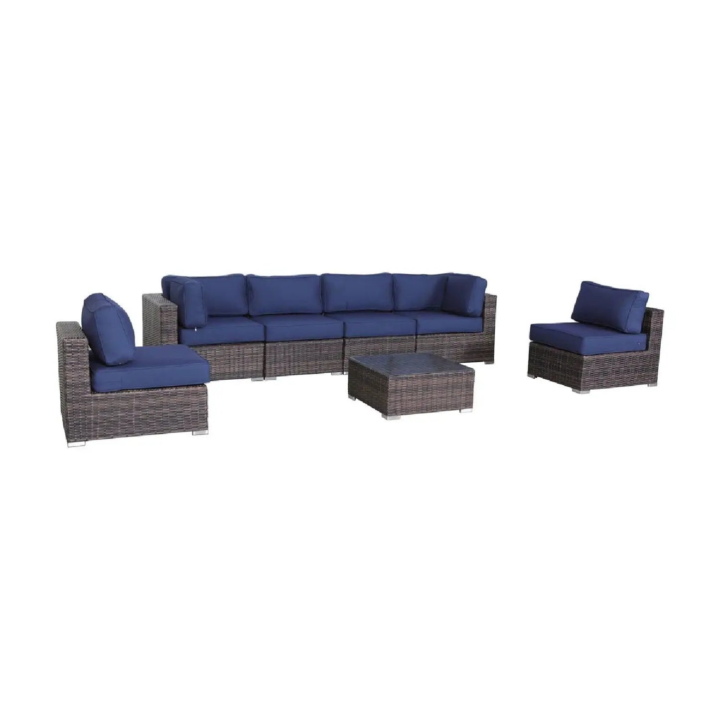 4-Piece Outdoor Seating Set with blue cushions in wicker, sofa + 2 chairs + coffee table Unique Piece Furniture on Tampa Home & Garden Store