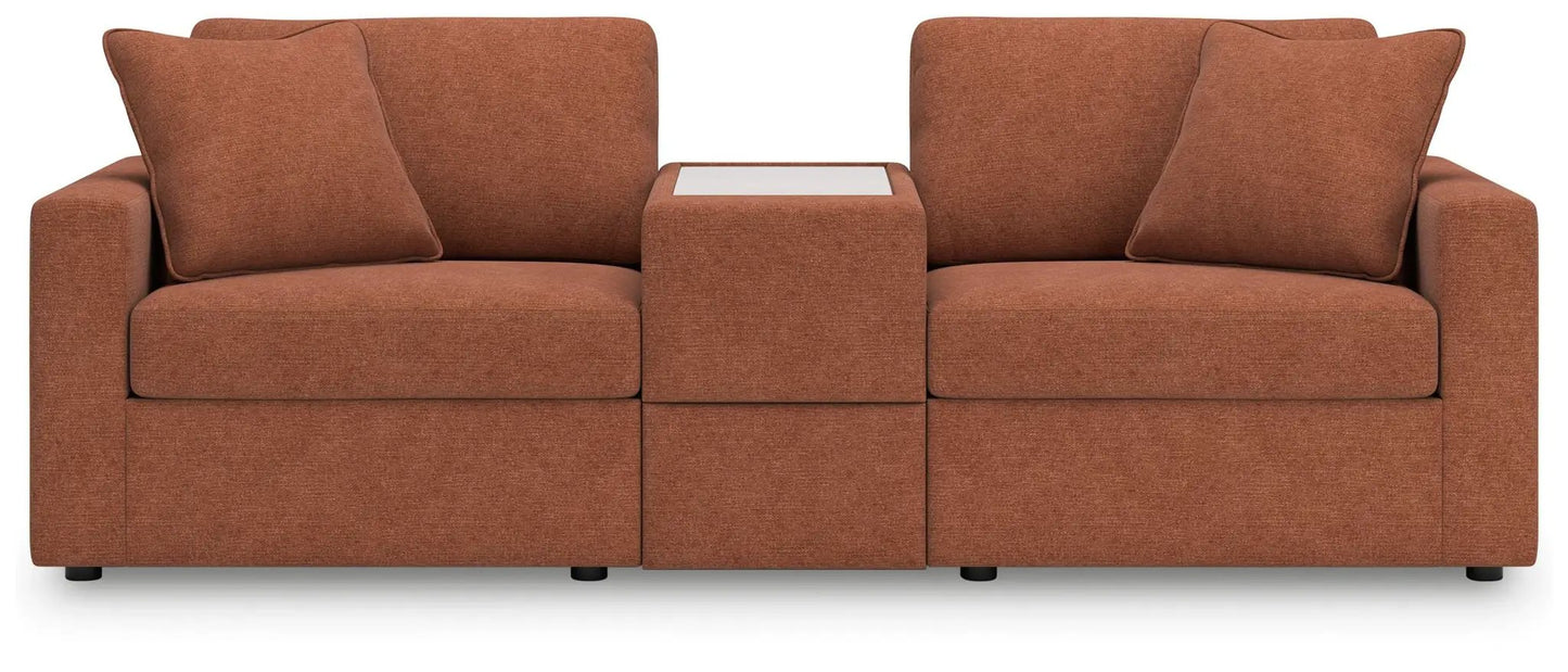 Modmax Sectional Spice sofa in orange fabric with center console by Unique Piece Furniture on Tampa Home & Garden Store