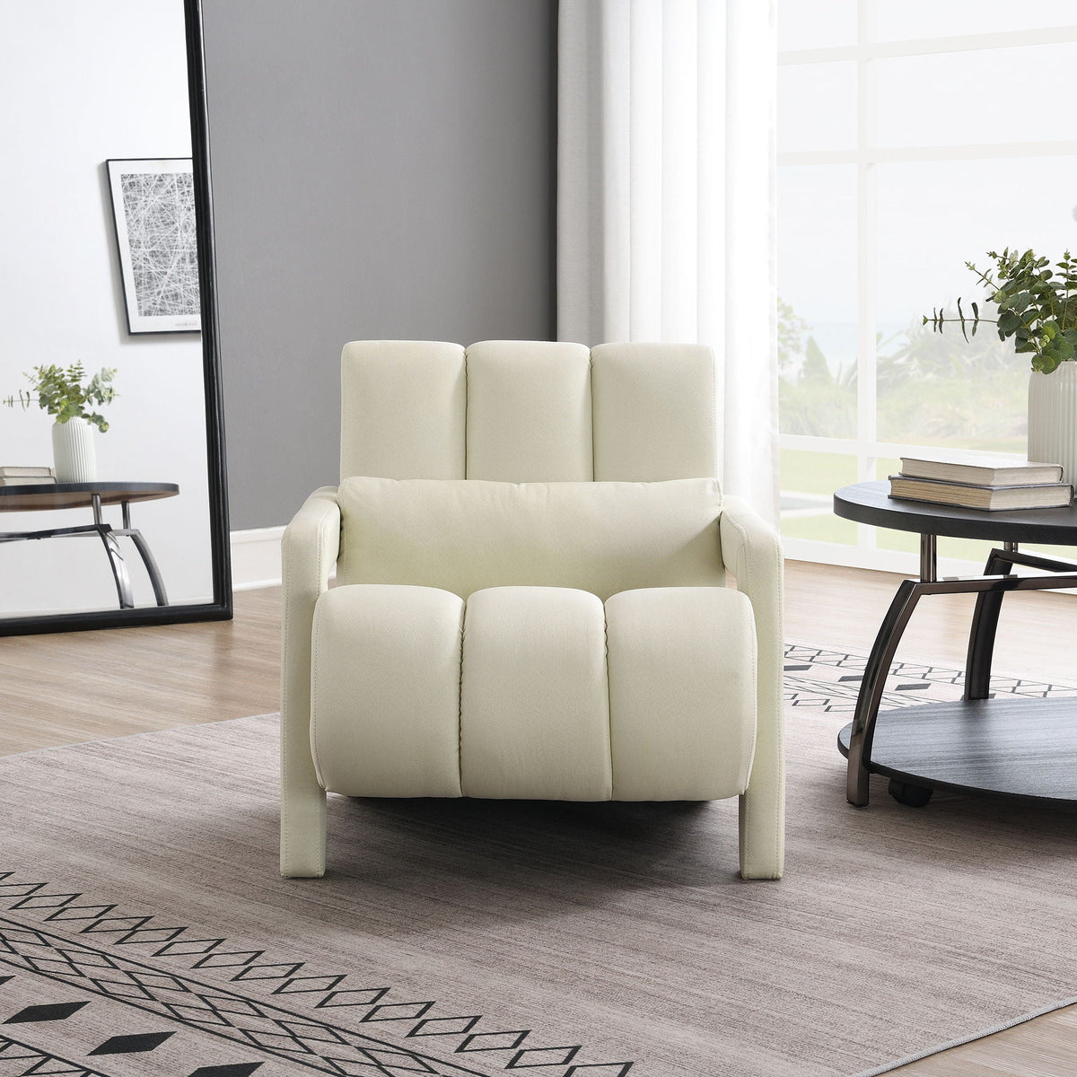 Modern Upholstered Accent Chair with Pillow in cream fabric by HouseOfZazla on Tampa Home & Garden Store