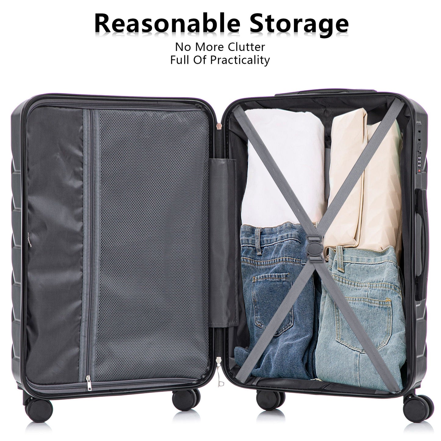 3-piece black spinner luggage set with combination locks, interior mesh pocket on Tampa Home & Garden Store