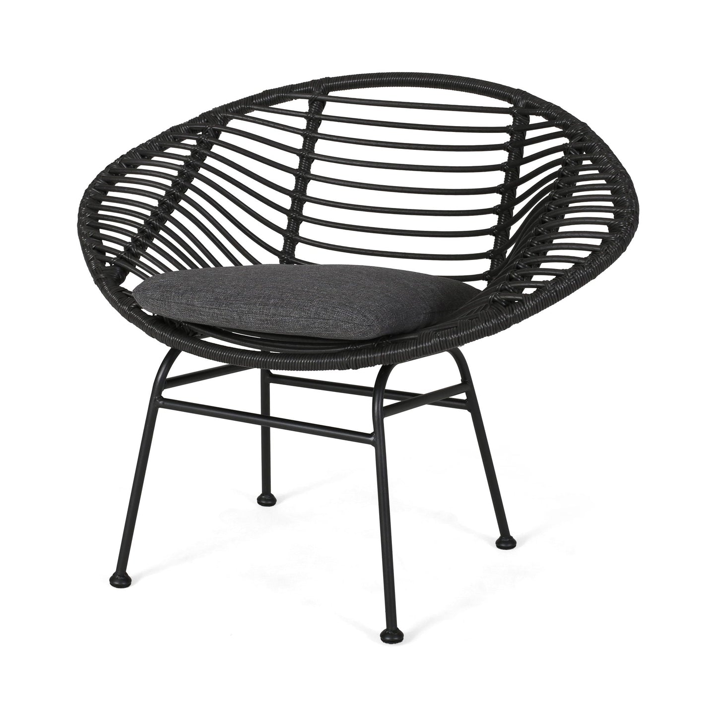 Cordella outdoor woven wicker chairs with gray cushions, black frames, set of 2 on Tampa Home & Garden Store