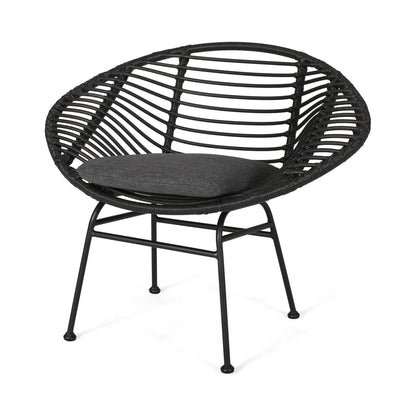 Cordella outdoor woven wicker chairs with gray cushions, black frames, set of 2 on Tampa Home & Garden Store