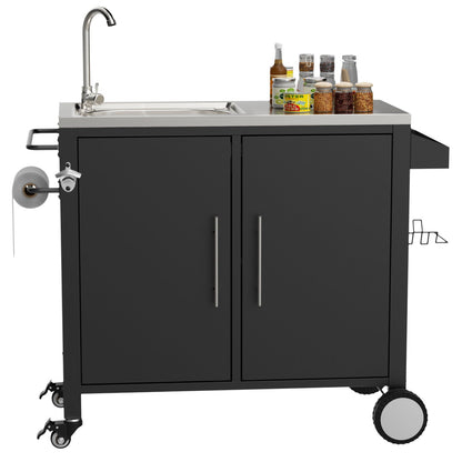 Outdoor Grill Cart With Sink and Storage Cabinet