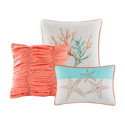 HouseOfZazla 7pc Coral Queen Cotton Sateen Bedding Set with 3 pillows on Tampa Home & Garden Store