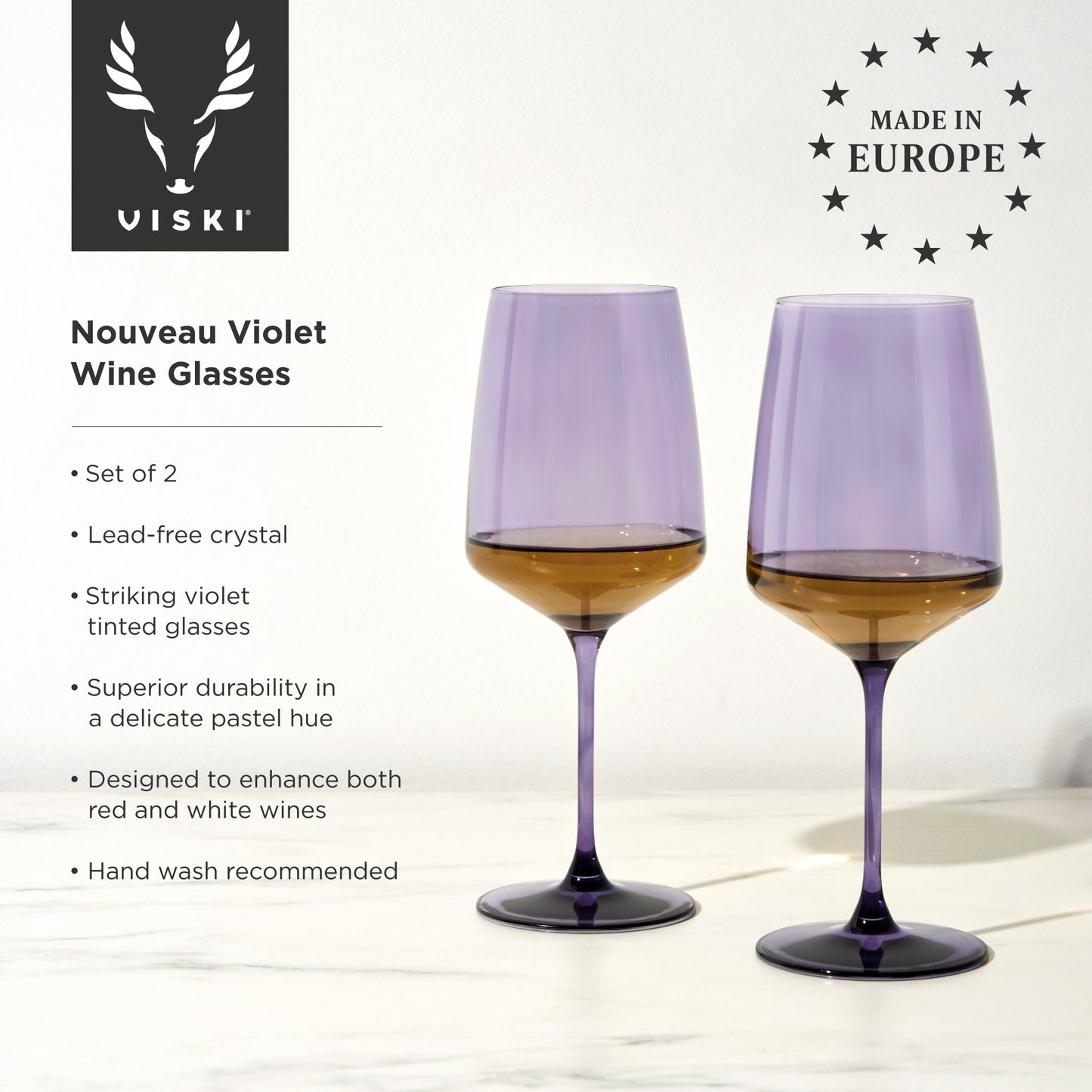Stemmed Violet Crystal Wine Glasses Set of Two