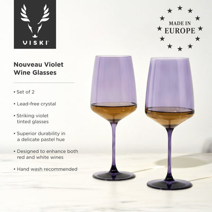 Stemmed Violet Crystal Wine Glasses Set of Two
