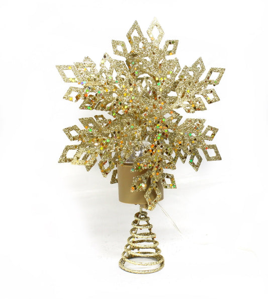 Décoration de sapin en forme de flocon de neige à LED avec minuterie - 30 cm - Or