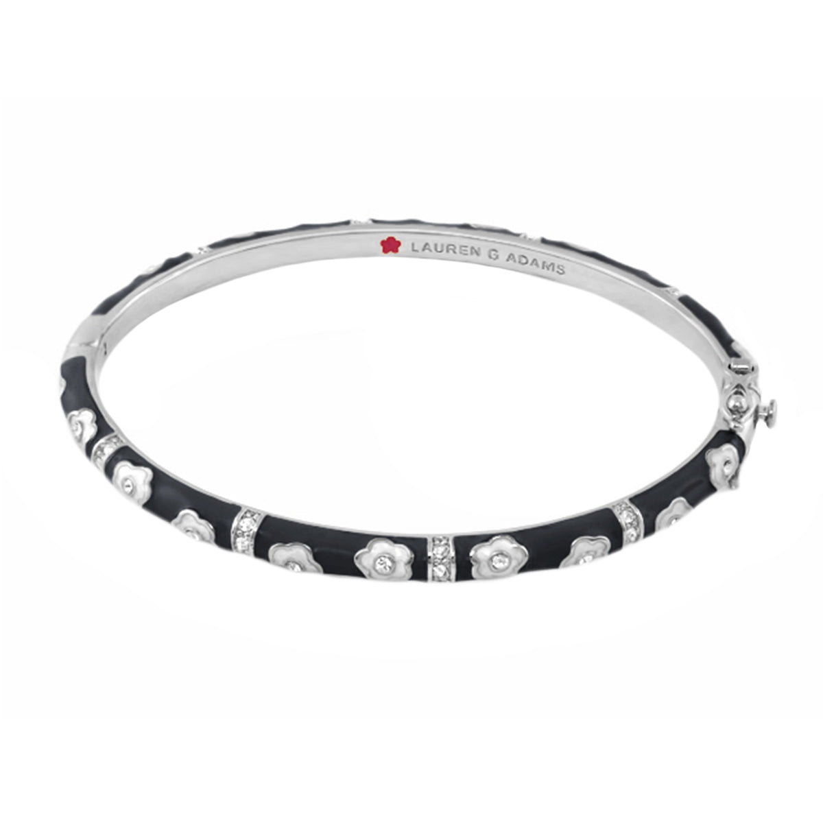 Daisy Love Stackable Bangle by Lauren G Adams with black enamel and silver flower accents on Tampa Home & Garden Store