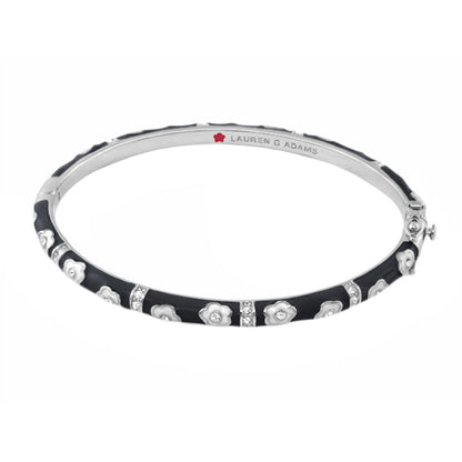 Daisy Love Stackable Bangle by Lauren G Adams with black enamel and silver flower accents on Tampa Home & Garden Store