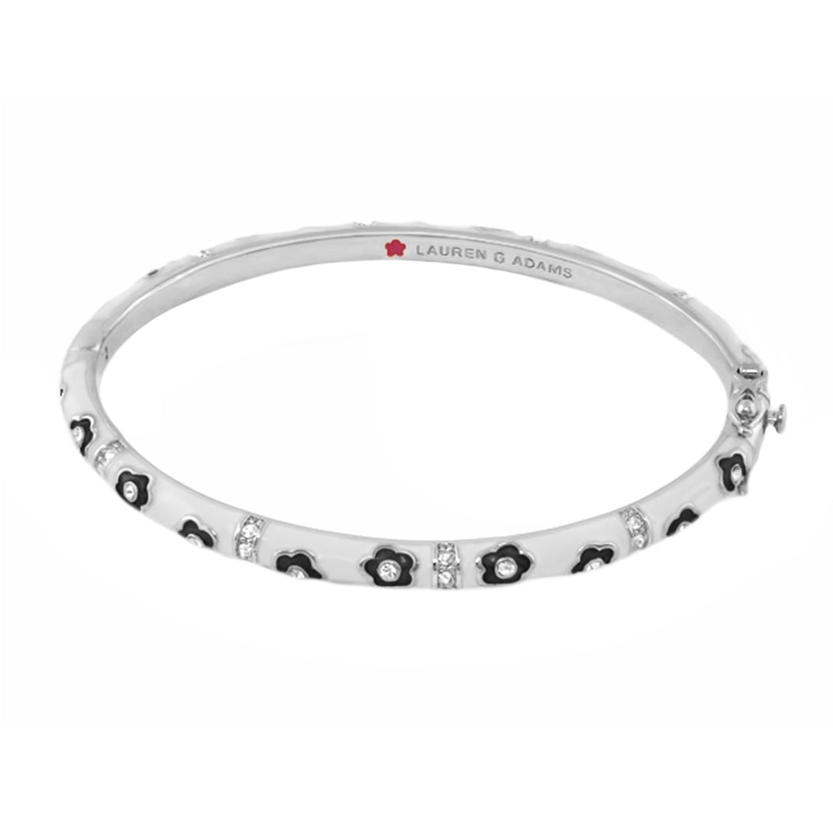 Daisy Love stackable bracelet Lauren G Adams, silver-tone with black enamel daisies and crystals on Tampa Home & Garden Store