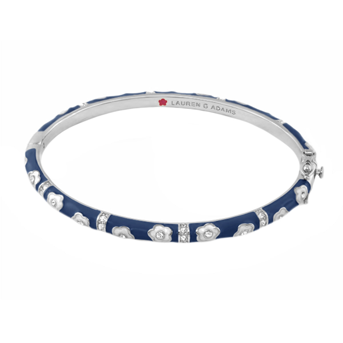Daisy Love Stackable Bangle by Lauren G Adams in tone-on-tone blue enamel with silver daisies on Tampa Home & Garden Store