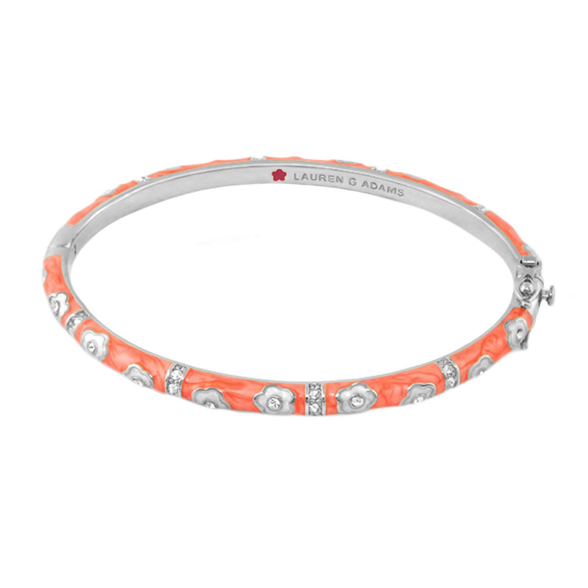 Daisy Love Stackable Bangle coral enamel with silver daisies and crystals by Lauren G Adams on Tampa Home & Garden Store