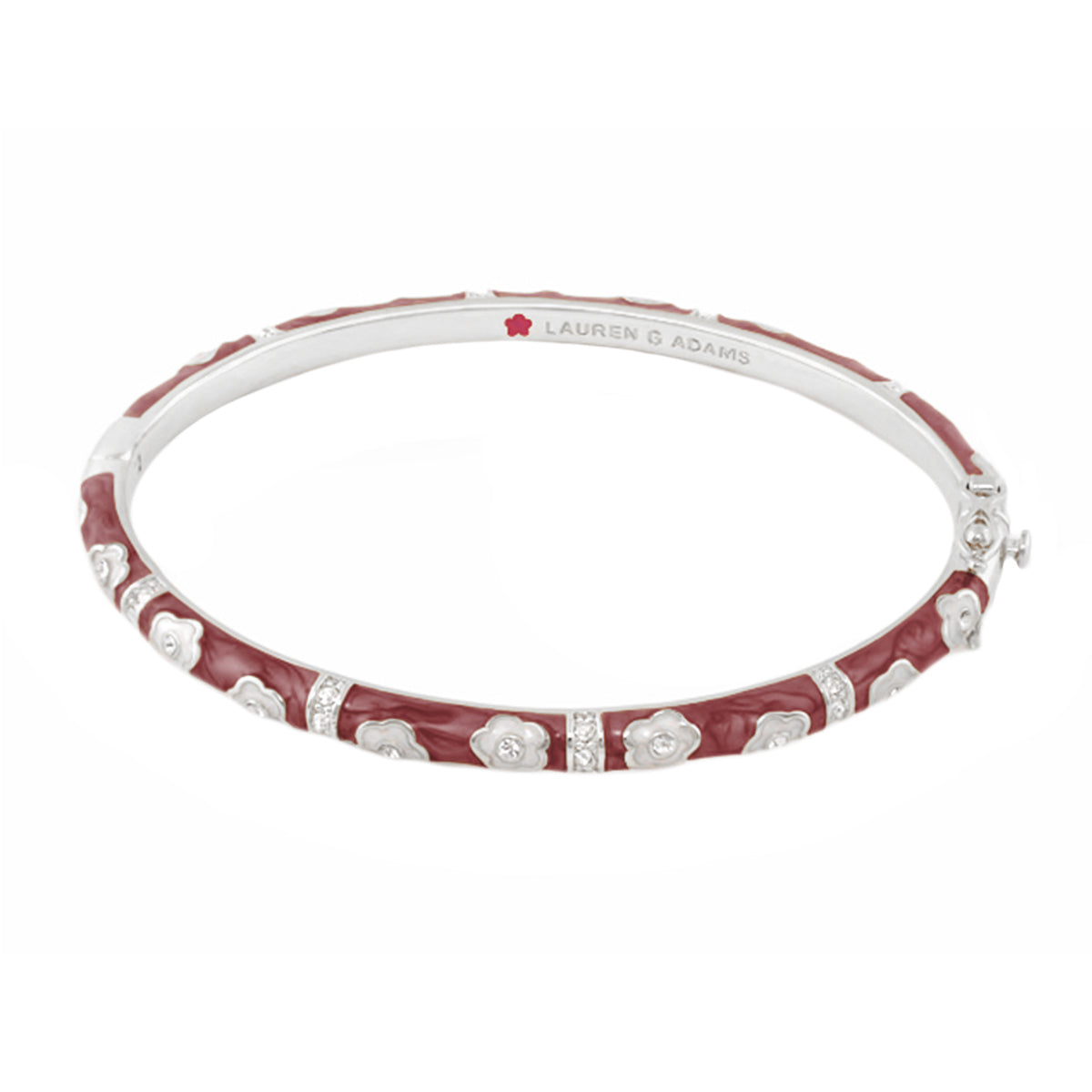 Daisy Love Stackable Bangle by Lauren G Adams, red enamel petals with silver floral accents on Tampa Home & Garden Store