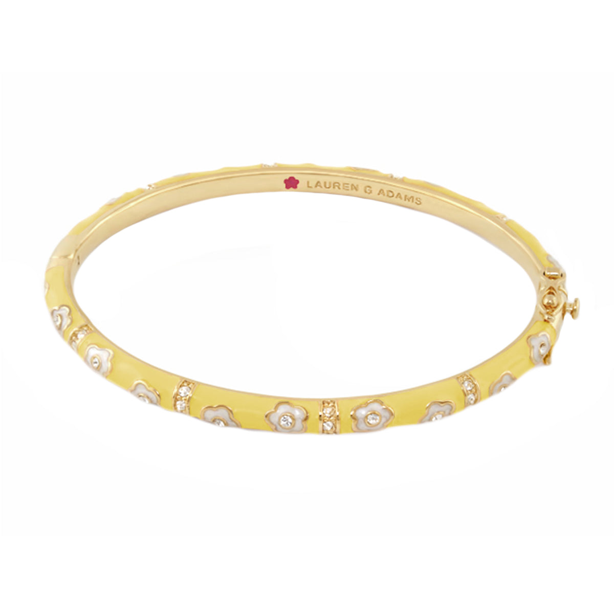 Daisy Love Stackable Bangle by Lauren G Adams, yellow enamel bracelet with daisies and crystals on Tampa Home & Garden Store