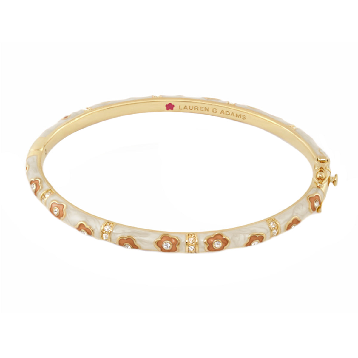 Daisy Love Stackable Bangle by Lauren G Adams in gold tone with enamel daisies and crystals on Tampa Home & Garden Store