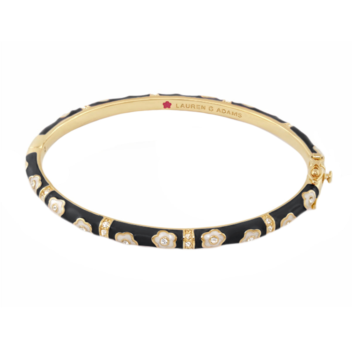 Daisy Love Stackable Bangle by Lauren G Adams in gold tone with black enamel daisies on Tampa Home & Garden Store