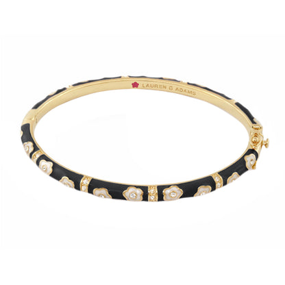 Daisy Love Stackable Bangle by Lauren G Adams in gold tone with black enamel daisies on Tampa Home & Garden Store