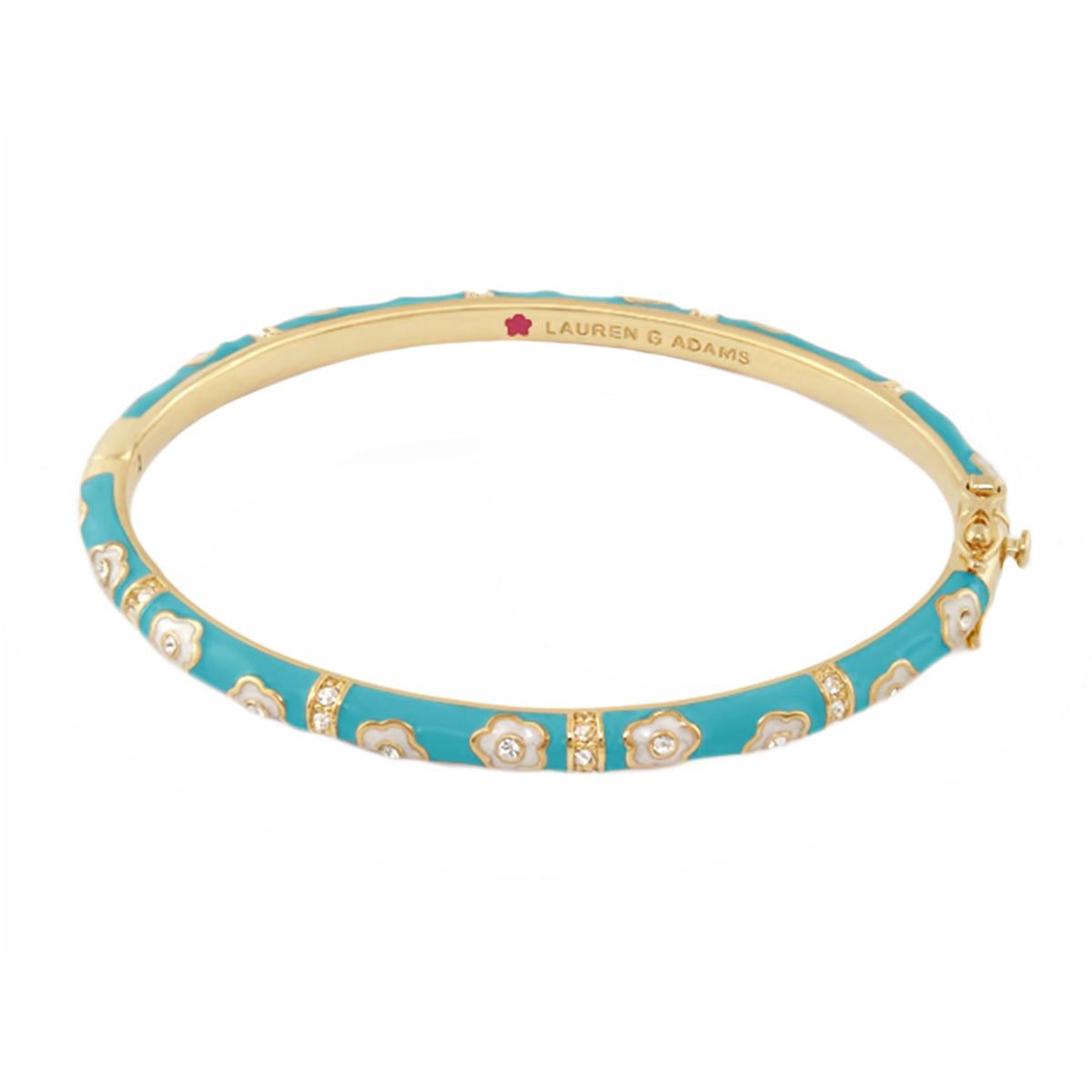 Daisy Love Stackable Bangle turquoise enamel with white daisies gold-tone Lauren G Adams on Tampa Home & Garden Store