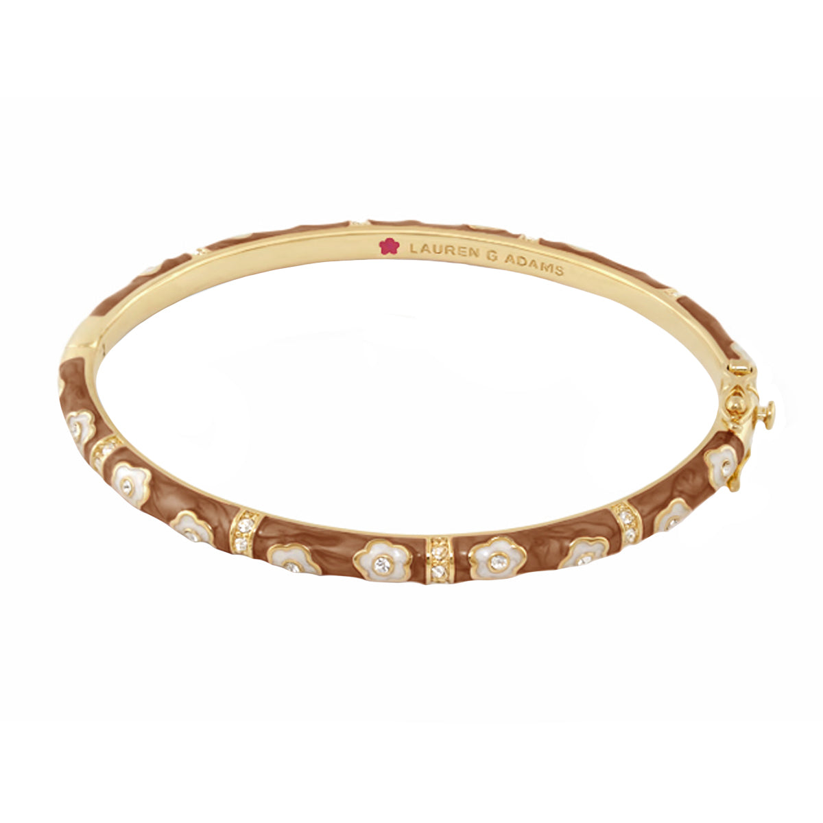 Daisy Love Stackable Bangle, Lauren G Adams gold tone bracelet with brown enamel daisies on Tampa Home & Garden Store