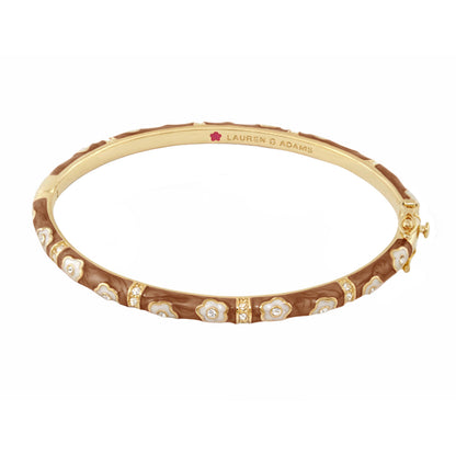 Daisy Love Stackable Bangle, Lauren G Adams gold tone bracelet with brown enamel daisies on Tampa Home & Garden Store