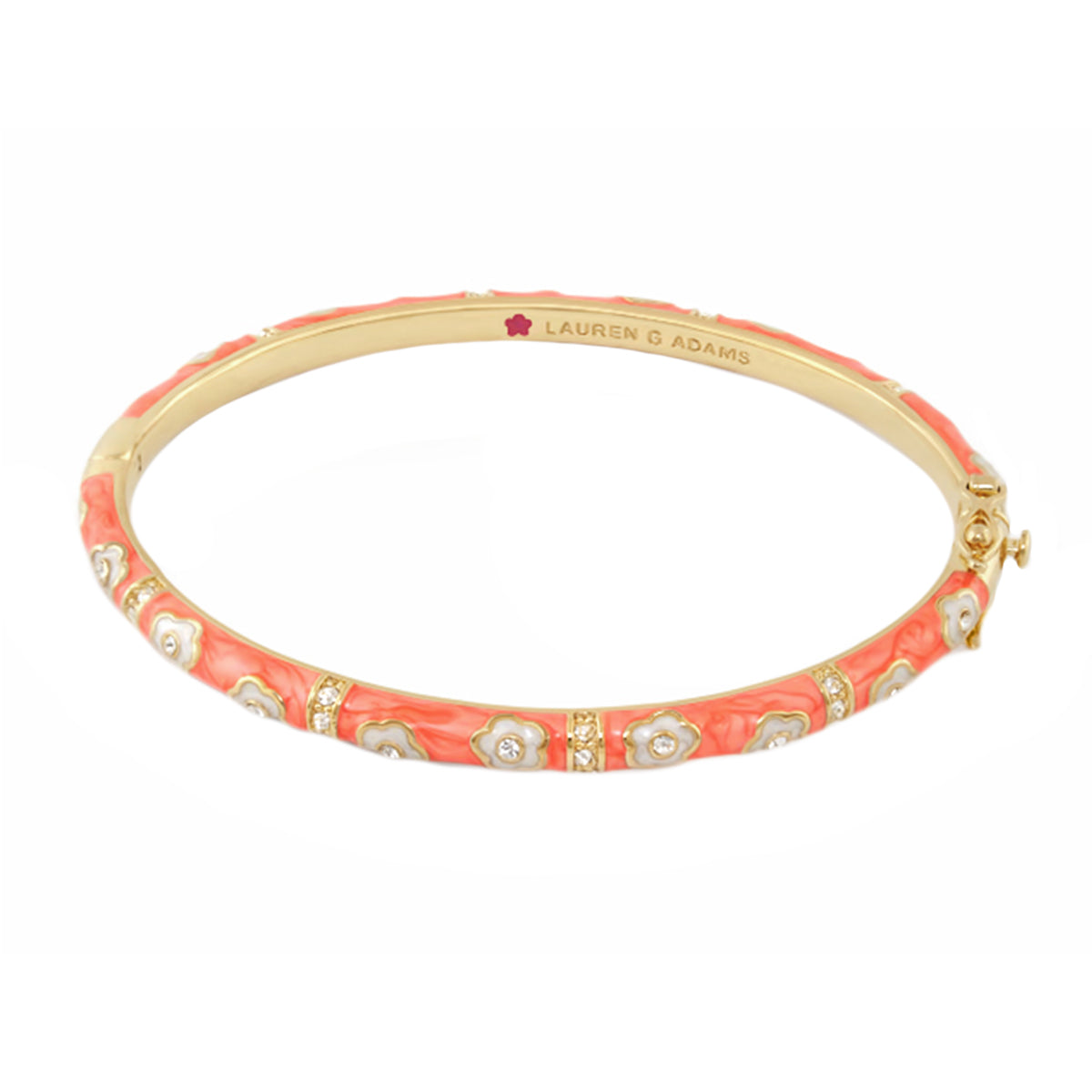 Daisy Love Stackable Bangle coral enamel with daisy motifs and crystal accents by Lauren G Adams on Tampa Home & Garden Store
