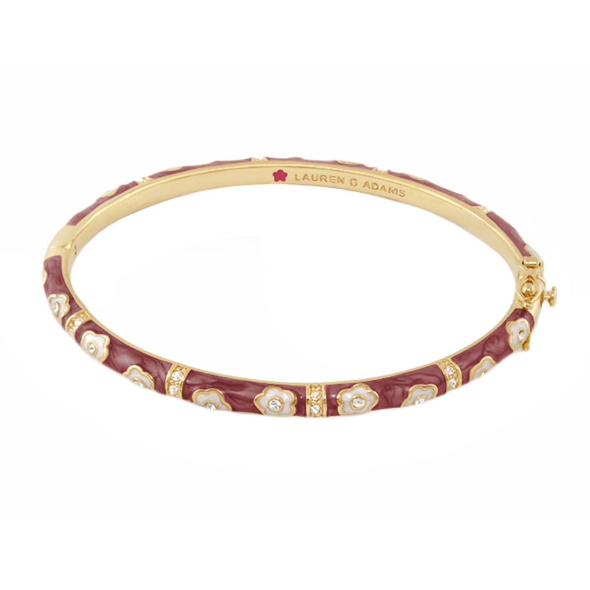 Daisy Love Bangle gold-tone with maroon enamel flowers and crystal accents by Lauren G Adams on Tampa Home & Garden Store
