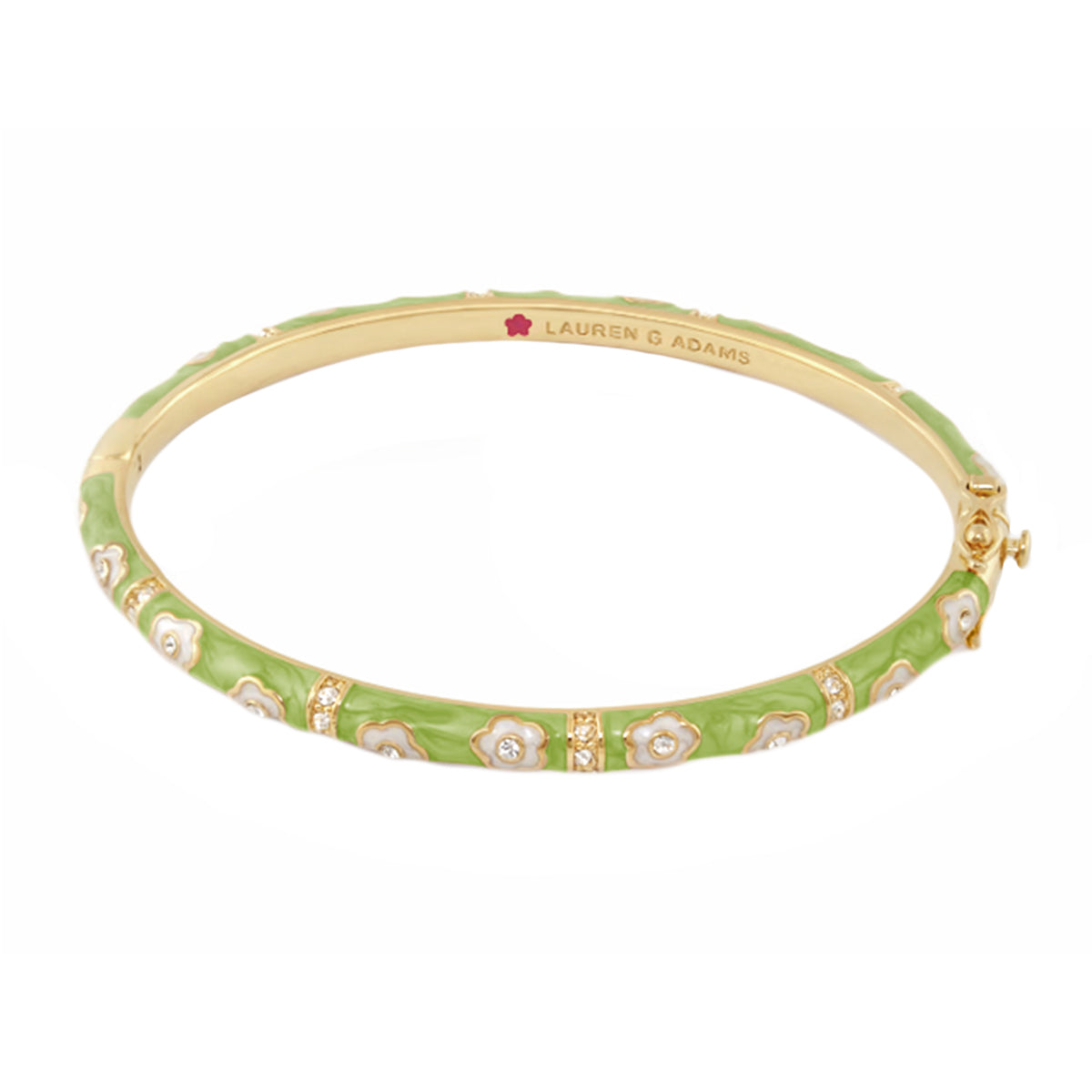 Daisy Love Stackable Bangle by Lauren G Adams green enamel bracelet with daisies and crystals on Tampa Home & Garden Store