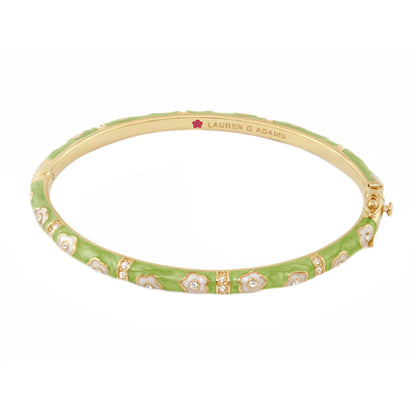 Daisy Love Stackable Bangle by Lauren G Adams green enamel bracelet with daisies and crystals on Tampa Home & Garden Store