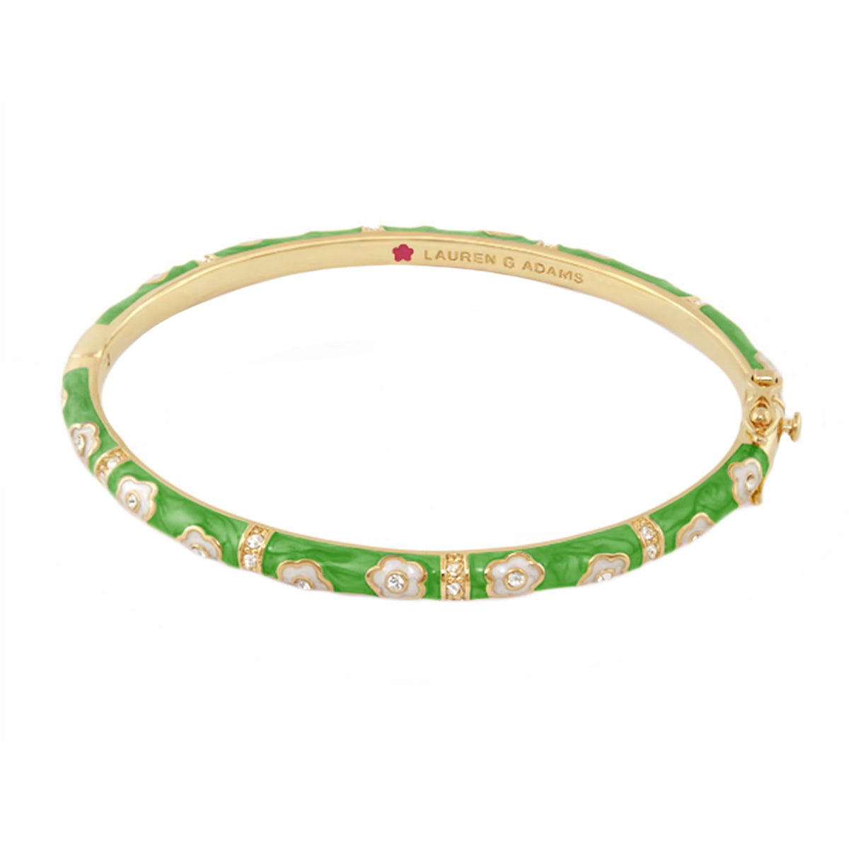 Daisy Love Stackable Bangle gold tone bracelet with green enamel daisies by Lauren G Adams on Tampa Home & Garden Store