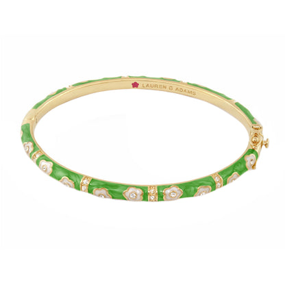 Daisy Love Stackable Bangle gold tone bracelet with green enamel daisies by Lauren G Adams on Tampa Home & Garden Store