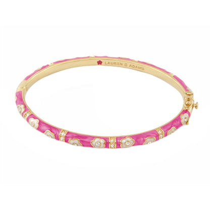 Daisy Love Stackable Bangle by Lauren G Adams, pink enamel with white daisies and gold tone on Tampa Home & Garden Store