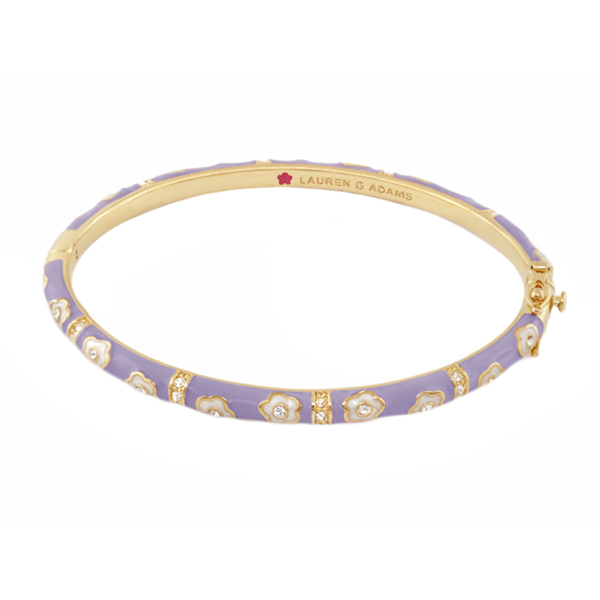 Daisy Love Stackable Bangle in purple enamel with white daisy motifs and crystal accents, gold-tone trim Lauren G Adams on Tampa Home & Garden Store