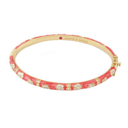 Daisy Love Stackable Bangle by Lauren G Adams pink enamel with white daisies and gold trim on Tampa Home & Garden Store